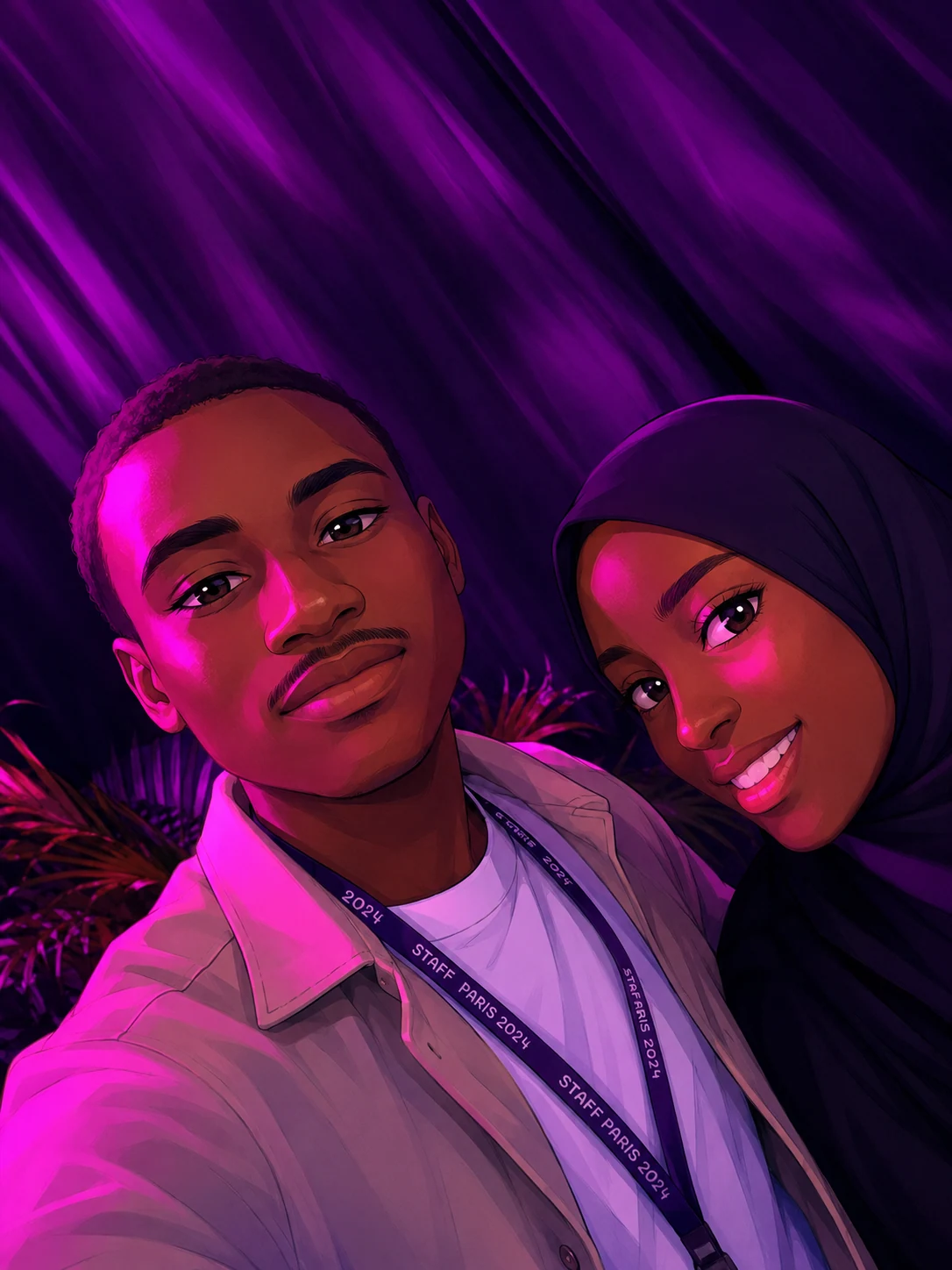 Illustrated couple portrait for the 2022 Meta Africa No Filter meeting.
