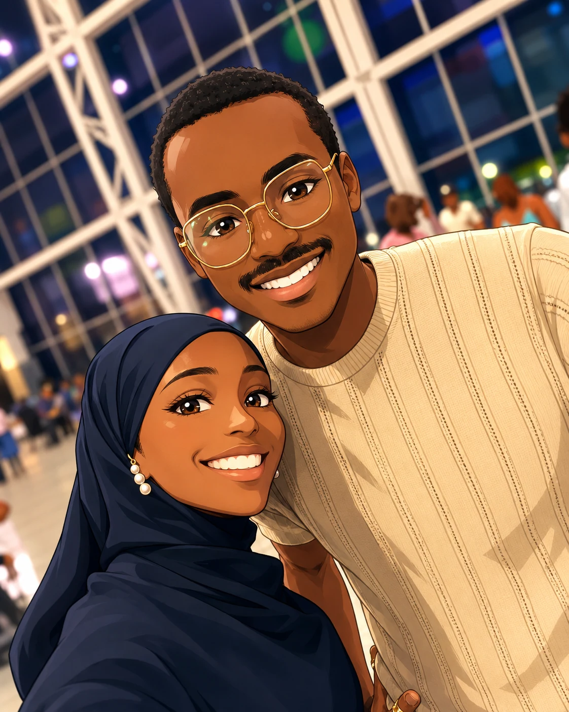 Illustrated couple portrait for September 2025 in the United Kingdom.