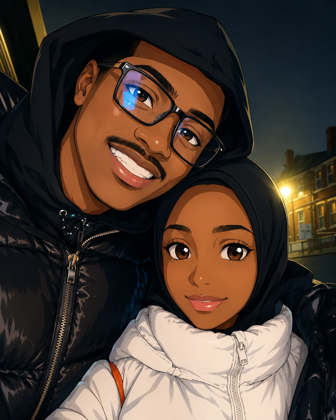 Illustrated couple portrait for the long-distance season between the United Kingdom and Nigeria.
