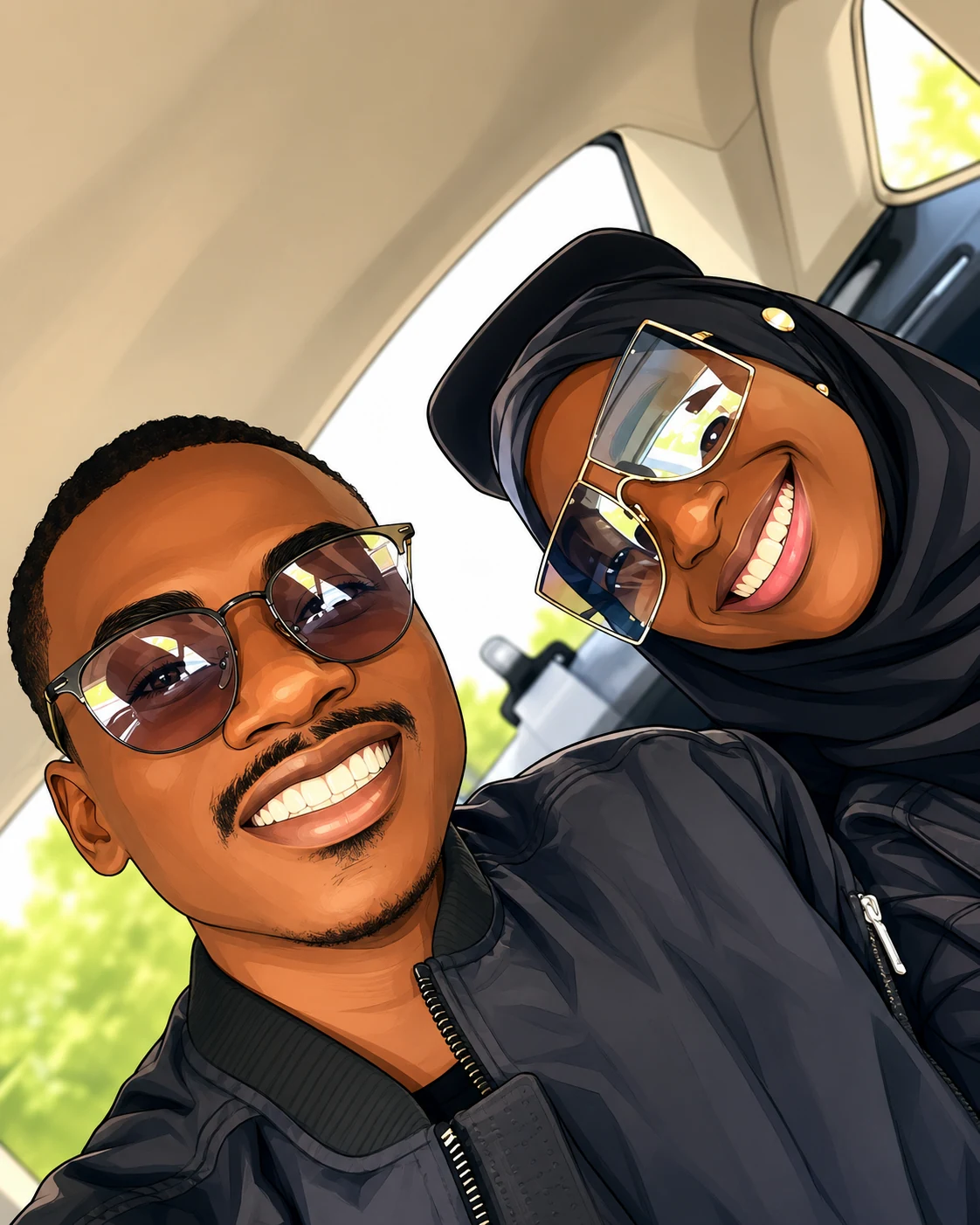 Illustrated couple portrait for the later 2023 project period.